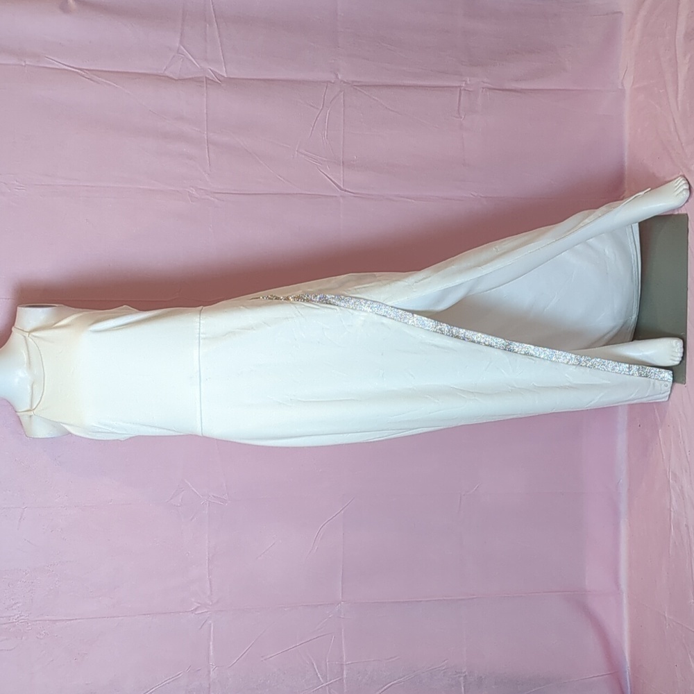 BCX Dress White Halter Maxi Long Bridal Dress with Sparkly Silver Trim size XL
